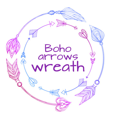 Wreaths of hand drawn arrows. Tribal doodle elements. Vector element for your creativity.のイラスト素材