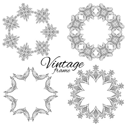 Set of vintage round floral frames with space for text. Vector element for cards, tags, label, invitation, scrapbooking and your creativityのイラスト素材