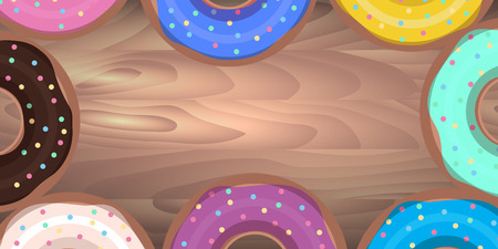 Vector illustration of a wooden table with donuts and place for textのイラスト素材