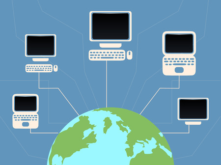 flat illustration planet earth and connected computers.Internet. World connectionsのイラスト素材