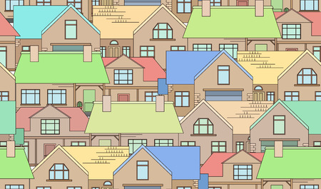 Seamless texture with country houses. Background for packaging, postcards, and your designのイラスト素材