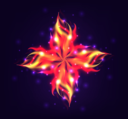 Vector illustration of a flower with a realistic fire with sparks for your creativityのイラスト素材