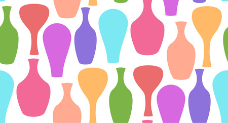 Seamless texture with decorative multicolored vases. Vector background for your creativityのイラスト素材