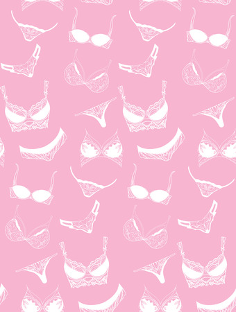 Gentle seamless texture with white lace women underwear. Vector background for your creativityのイラスト素材
