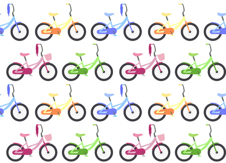 Seamless texture with children's bicycles in a row. Vector background for your creativityのイラスト素材