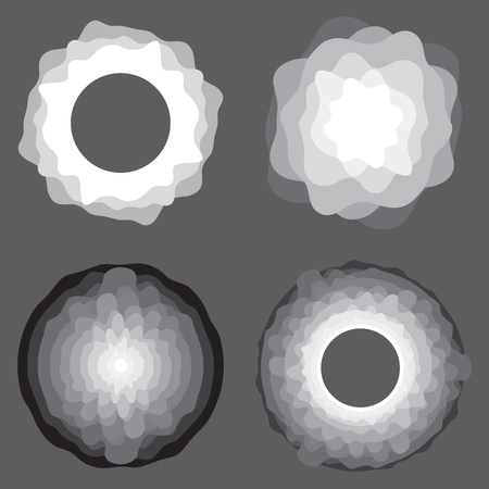 Set of round frames and elements of the landscape. Mountain top view. Origami elementのイラスト素材
