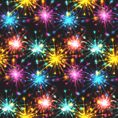 Seamless texture with festive fireworks of hearts. Vector pattern for wrapping paper, fabric and your creativityのイラスト素材