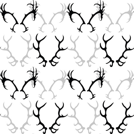 Seamless black and white pattern with silhouette of deer horns. Vector texture for your creativityのイラスト素材