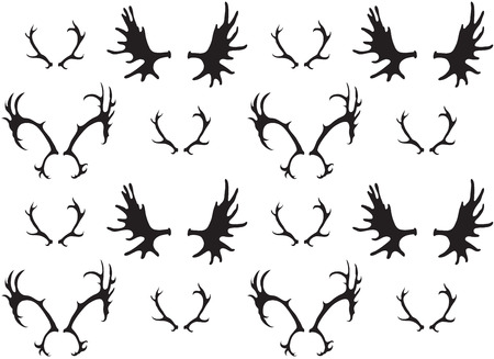 Seamless black and white pattern with a silhouette of deer and elk horns. Vector texture for your creativityのイラスト素材
