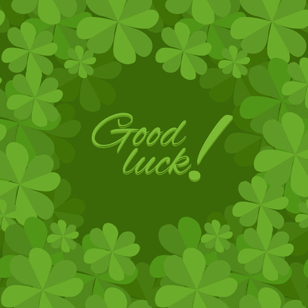 Festive square frame with a happy four-leaf clover. Postcard St. Patrick. Good luckのイラスト素材