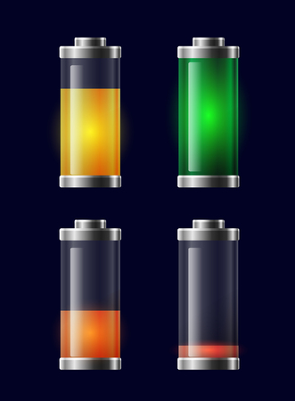 Set of transparent different charging battery.  Vector element for displays, icons and your designのイラスト素材