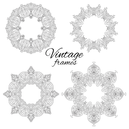 Set of round black and white vintage frames. Vector pattern for frames, invitations and your designのイラスト素材
