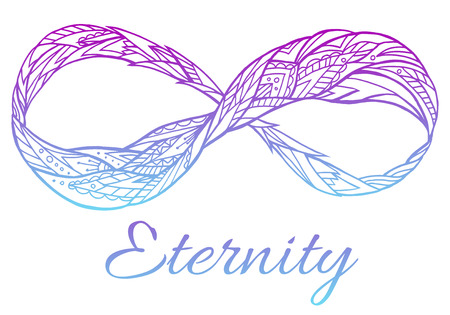 Illustration of the sign of eternity with a boho pattern and color gradient. Doodle element for print on a T-shirt, sketches of tattoo, invitations and your creativity. Coloring for Adultのイラスト素材