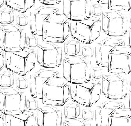 Seamless black and white texture with hand drawn ice cubes. Vector pattern for your creativity.のイラスト素材