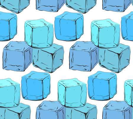 Seamless texture with blue hand drawn ice cubes. Vector pattern for your creativity.のイラスト素材