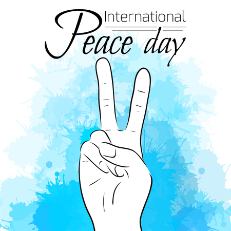National Day of Peace. Peace gesture with watercolor stains. Vector illustration for your creativityのイラスト素材