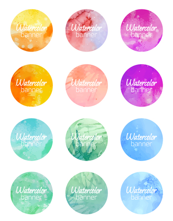 Set of round banners with watercolor background. Vector element for labels, stocks, marketing and your designのイラスト素材