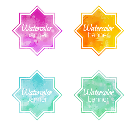 Set of banners with star shape with a watercolor background. Vector element for labels, stocks, marketing and your designのイラスト素材