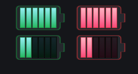 Set of various types of transparent batteries charge. Vector element for mobile phone interface, elements of the site and your designのイラスト素材