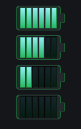 Set of various types of transparent batteries charge. Vector element for mobile phone interface, elements of the site and your designのイラスト素材