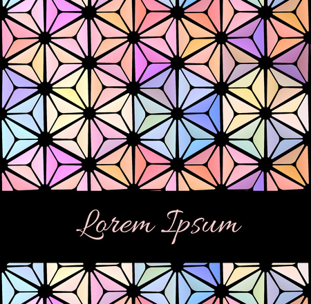 Cover template with abstract stained-glass window with multicolored glasses and place for text. Vector element for your creativityのイラスト素材