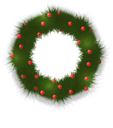 Illustration of a festive wreath of Christmas trees and beads. Festive frame. Vector element for your designのイラスト素材