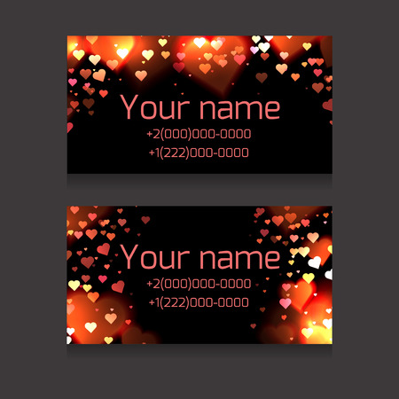 Set of business cards with sparks and hearts on a dark background. Festive business cards with space for text  for your businessのイラスト素材