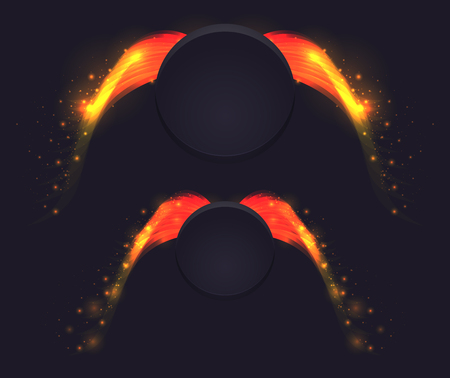 Set of dark circles with golden wings. Vector templates for your design.のイラスト素材