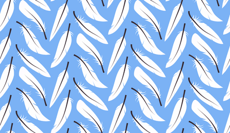 Seamless pattern with white feathers on blue background.のイラスト素材