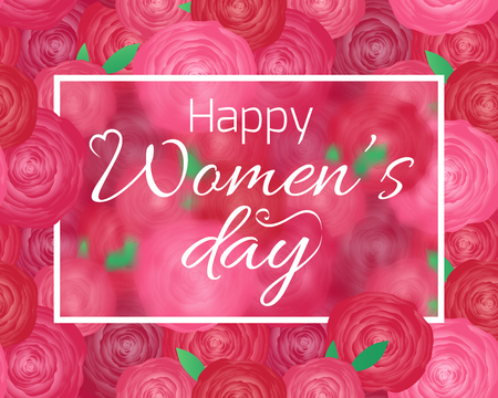 Greeting card for International Women's Day with red roses and leaves. Vector illustration.のイラスト素材