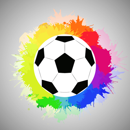 White soccer ball with watercolor rainbow spray vector element for feeding sports articles, invitations, banners and your design.のイラスト素材