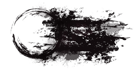 Round frame with grungy scuffs and watercolor sprays. Ink stains.のイラスト素材