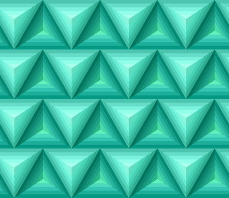 Seamless green ethno pattern with 3D geometric shapes. Vector texture for your designのイラスト素材