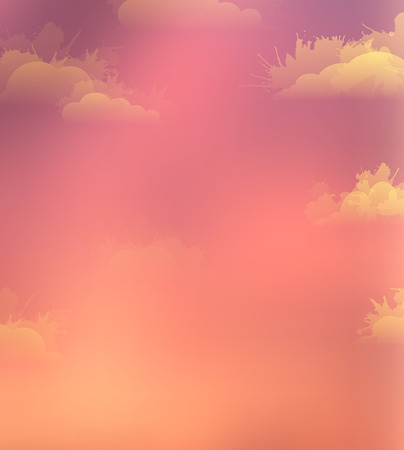Vector illustration of sky and clouds with watercolor splashes. Sunset.のイラスト素材