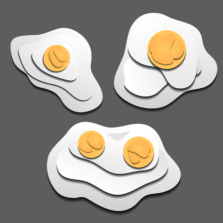 Set of 3d eggs cut out from paper. Fried eggs. Vector element for your designのイラスト素材