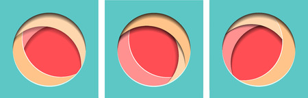 Set of banners with 3d circle element cut out of paper. Vector template waiting for presentations, banners, flyers and your design.のイラスト素材