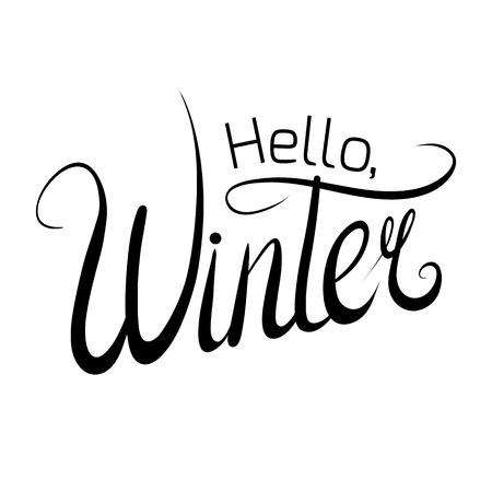Handwritten lettering Hello, Winter. Black and white inscription separately background.のイラスト素材