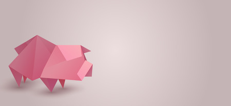 Horizontal banner with origami pig and space for text. Zodiac horoscope. Vector template for cards, banners, invitations and your creativityの写真素材