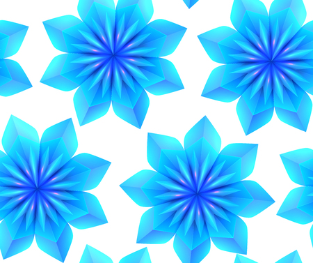 Seamless pattern with 3d blue origami snowflakes on a white background. Vector texture for gift wrapping, wallpaper and your creativityのイラスト素材