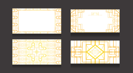 Set of luxury cards with a gold pattern in art deco style on a white background. Double-sided business cards. Objects separate from the background. Vector element for your design.のイラスト素材