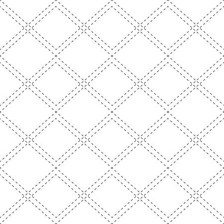Seamless black and white pattern with contour stitches of rhombuses. The texture of the fabric and plaid. Vector background for wallpapers, backdrop and your design.のイラスト素材