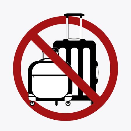 Ban on luggage. Silhouette of suitcases in the prohibition sign. Stop cargo. Travel light. Object is separate from the background. Vector item for icons, stickers and your designのイラスト素材