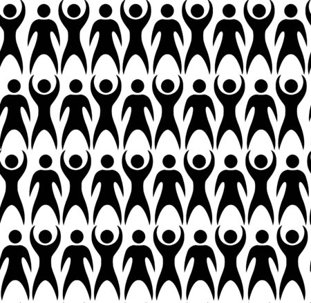 Seamless pattern of simple black silhouettes of people on a white background. A crowd of like men. Vector texture for fabrics, wallpaper, backgrounds and your design.のイラスト素材