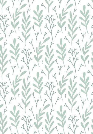Seamless flat hand drawn pattern with branches, leaves and sticks on a white background. Vector rustic texture for wallpaper, fabrics and your creativity.のイラスト素材