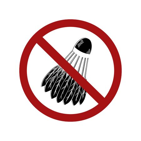 Forbidden on visiting sports places. Contour shuttlecock in a sign of prohibition. Ban sports halls and courts. Taboo on sports games. object for icons, badges, logotypes and your design.のイラスト素材
