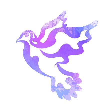 Patterned  silhouette of a flying dove with splashes on a white background. The bird of the world. Religious symbol. Vector element for tattoo, greeting cards, banners and your creativity.のイラスト素材