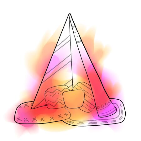 Outline illustration of blanket house with pillows and color stain. Stay home. Game for adults and children. Blanket fortress. contour object for coloring book, cards and your creativity.のイラスト素材