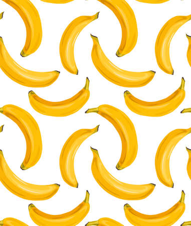 Cartoon seamless pattern with juicy bananas on a white background. Tropical fruits. Vector pattern for fabrics, wallpapers and your creativity.のイラスト素材
