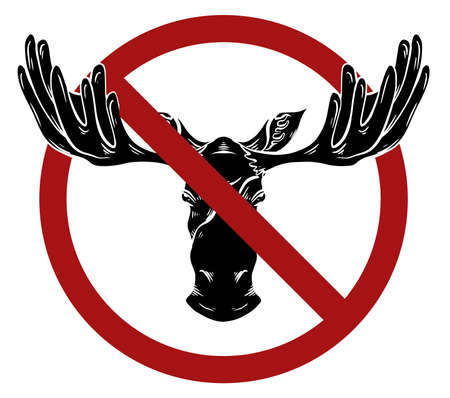 Black silhouette of a moose head with antlers in a red prohibition sign.のイラスト素材