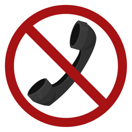 Old telephone receiver in a prohibition sign. Ban on phone calls. The danger of sound waves. Vector badge for stickers, icons and your designのイラスト素材